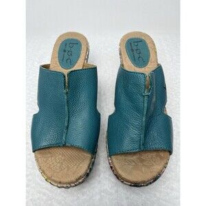 B.O.C. by Born Turquoise Peep-Toe Wedges – Floral Cork, Cushioned Sole | 6M